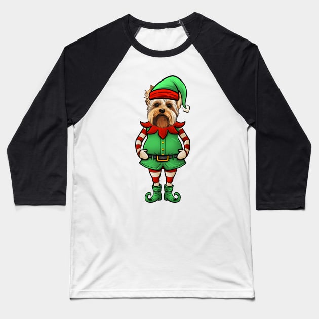 Funny Christmas Elf Biewer Terrier Dog Baseball T-Shirt by whyitsme